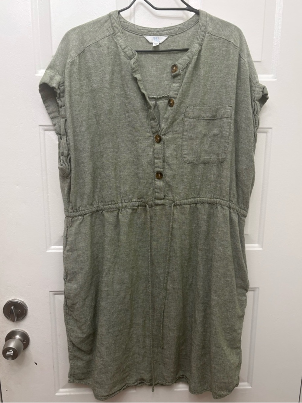 Light Olive Button-Front Casual Dress